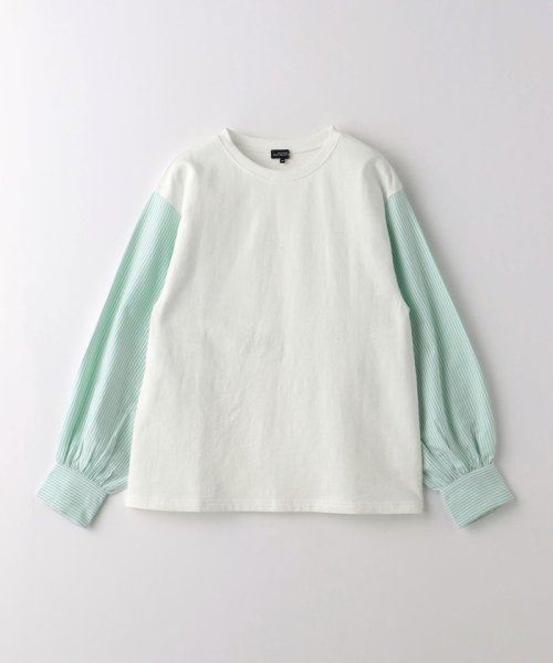 green label relaxing （Kids）(グリーンレーベルリラクシング（キッズ）)/裏毛 袖ストライプ プルオーバー 140cm－160cm/OFFWHITE