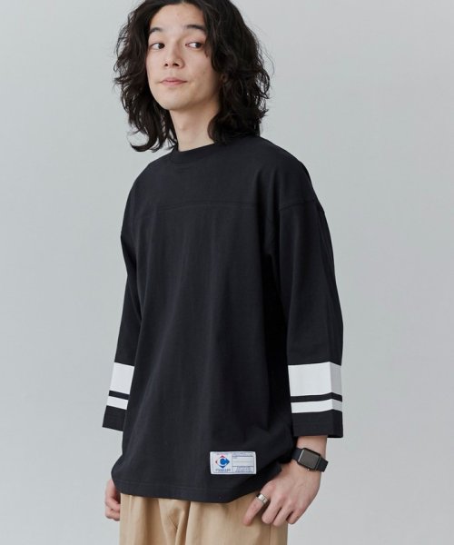coen(coen)/USAコットンフットボール7分袖Tシャツ/BLACK