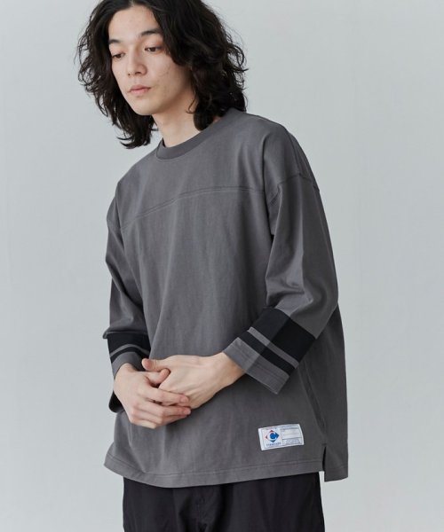 coen(coen)/USAコットンフットボール7分袖Tシャツ/DKGRAY