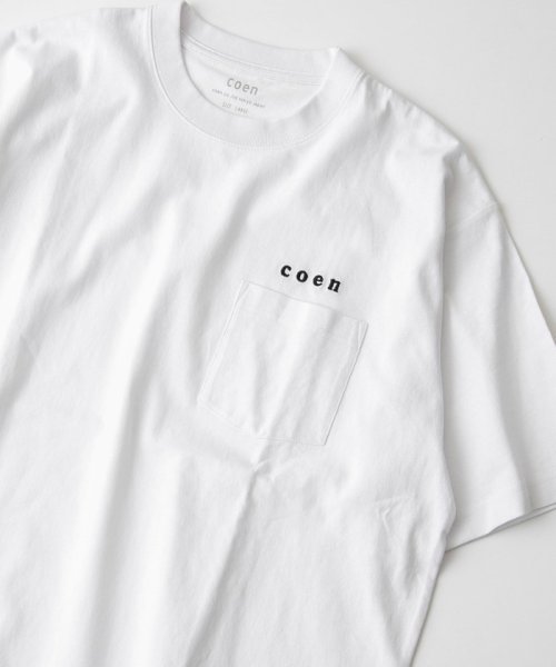 coen(coen)/USAコットンコーエンロゴ刺繍Tシャツ/WHITE