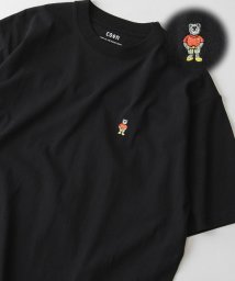 coen(coen)/USAコットンワンポイントベア刺繍Tシャツ/BLACK