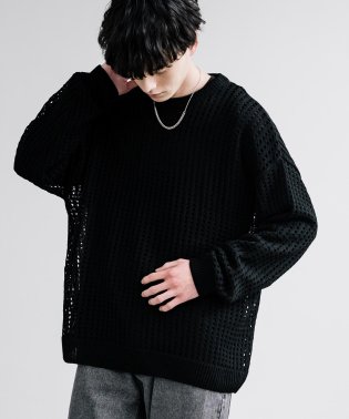 Rocky Monroe/メッシュニット 透かし編み メンズ レディース 長袖 クルーネック メッシュ編み セーター オーバーサイズ ゆったり リラックス レイヤード 重ね着 清涼感 涼/505925063