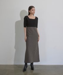 MIELI INVARIANT(ミエリ インヴァリアント)/Stripe Square N/C Knit Dress/ブラック