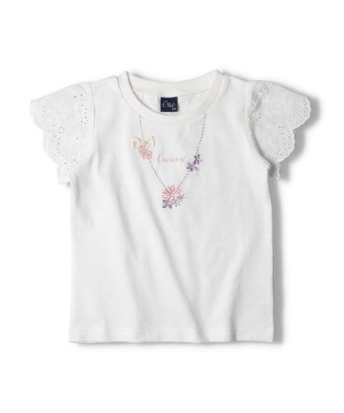 Crescent(クレセント)/【子供服】 crescent (クレセント) 刺繍入り袖レース半袖Tシャツ 80cm～140cm N42815/ホワイト