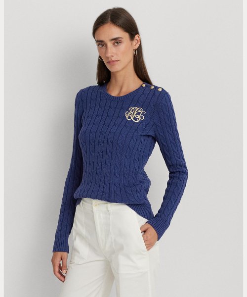 ボタントリム ケーブルニット コットン セーター Ralph Cotton TM