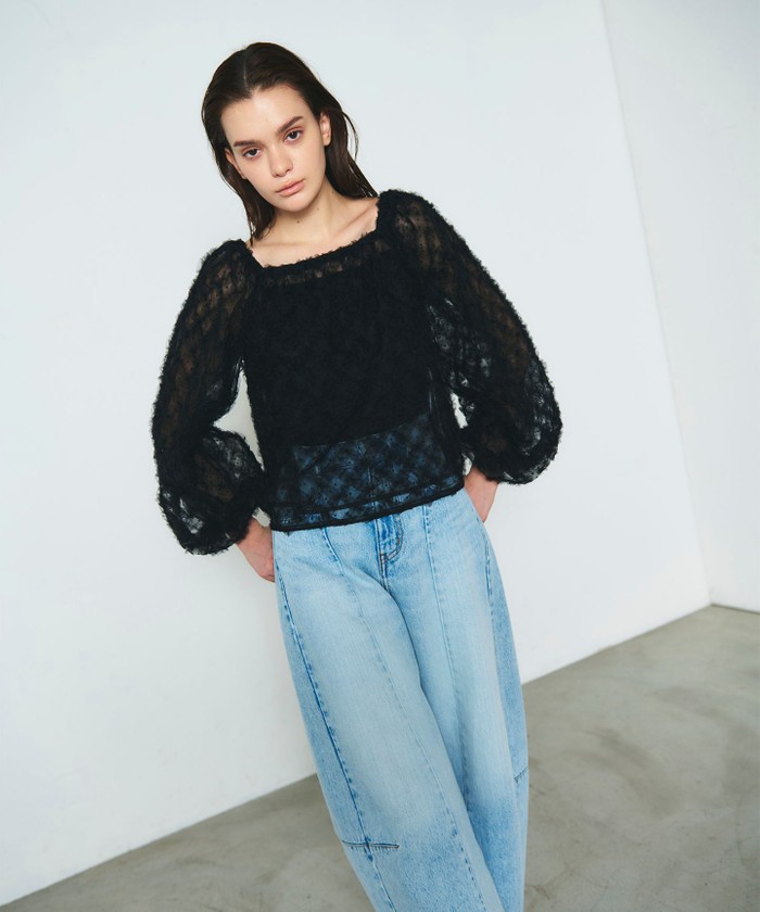 GRACECONTINENTAL チュール刺繍トップ ブラック 36 GRACECONTINENTAL チュール刺繍トップ ブラック 36