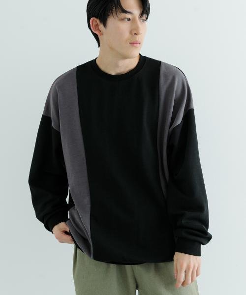 ITEMS URBANRESEARCH(アイテムズアーバンリサーチ（メンズ）)/ドレープジャージー 配色カットプルオーバー A/BLK