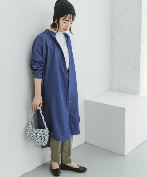 ITEMS URBANRESEARCH(アイテムズ アーバンリサーチ（レディース）)/テンセルライクバンドカラーワンピース/NVY