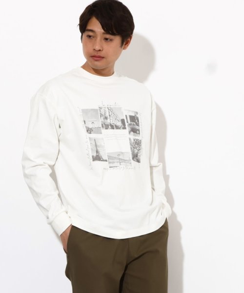 a.v.v (MEN)(アー・ヴェ・ヴェメンズ)/【ユニセックス】PARISフォトプリントワイドシルエットロングＴシャツ/ホワイト