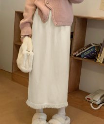miniministore(ミニミニストア)/ロングスカート 裾フリンジニットスカート/アイボリー