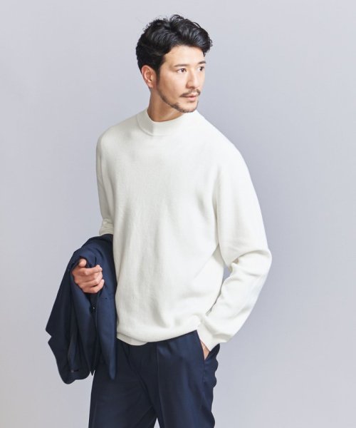 BEAUTY&YOUTH UNITED ARROWS(ビューティーアンドユース　ユナイテッドアローズ)/【WEB限定 WARDROBE SMART】マシーンウォッシュ ハイゲージ アゼ ジャケットネック ニット/WHITE