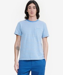 ＡＩＧＬＥ MEN(エーグル　メンズ)/UVカット ボーダー ワンポイント刺繍 ポケット付き 鹿の子半袖Tシャツ/ブルー