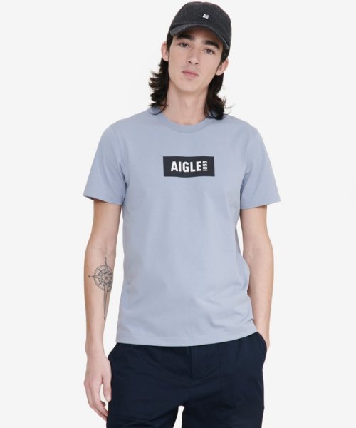 ＡＩＧＬＥ MEN(エーグル　メンズ)/UVカット 吸水速乾 ボックスロゴプリント クルーネック 半袖Tシャツ/ライトブルー