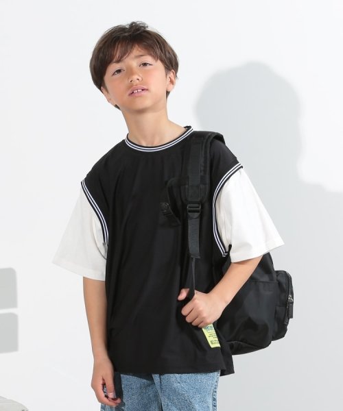 SHOO・LA・RUE(Kids) (シューラルーキッズ)/【110－140cm】ユニフォーム風レイヤードTシャツ/ブラック（019）