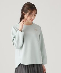 SHOO・LA・RUE　DRESKIP(シューラルー／ドレスキップ)/【9分袖/ブローチ付き】インせず着られる なめらかタッチ ランタンスリーブトップス/サックスブルー（090）