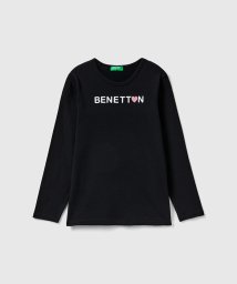 BENETTON (UNITED COLORS OF BENETTON GIRLS)(ユナイテッド　カラーズ　オブ　ベネトン　ガールズ)/キッズオーガニックコットン100%フロントグリッター長袖Tシャツ・カットソーG/ブラック