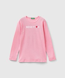 BENETTON (UNITED COLORS OF BENETTON GIRLS)(ユナイテッド　カラーズ　オブ　ベネトン　ガールズ)/キッズオーガニックコットン100%フロントグリッター長袖Tシャツ・カットソーG/ピンク