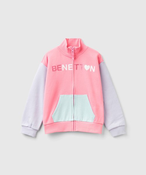 BENETTON (UNITED COLORS OF BENETTON GIRLS)(ユナイテッド　カラーズ　オブ　ベネトン　ガールズ)/キッズグリッタープリントカラーブロックジップアップブルゾンG/ピンク系その他