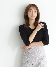 NATURAL BEAUTY BASIC(ナチュラルビューティーベーシック)/総針ベーシックシリーズ Vネックニット/クロ