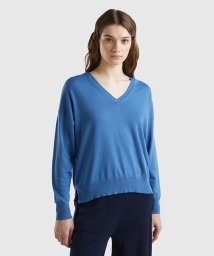 BENETTON (women)(ベネトン（レディース）)/コットンモダール無地Vネック長袖ニットセーター/ブルー