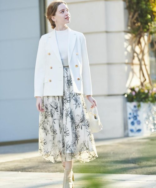And Couture(アンドクチュール)/ラメチュール花刺繍ロングスカート/オフホワイト