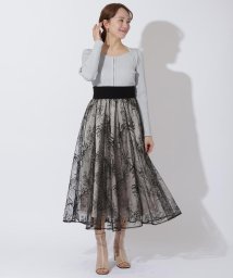 And Couture(アンドクチュール)/ラメチュール花刺繍ロングスカート/ブラック