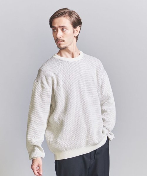 BEAUTY&YOUTH UNITED ARROWS(ビューティーアンドユース　ユナイテッドアローズ)/ガスコットン リップル クルーネック ニット/WHITE