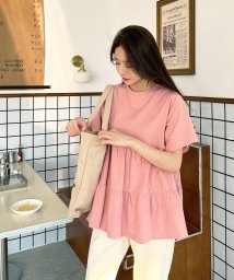 ad thie(アドティエ)/ティアードチュニックTシャツ ティアードチュニック フリル 半袖 無地 ゆったり 綿 コットン 春 夏/ピンク系1