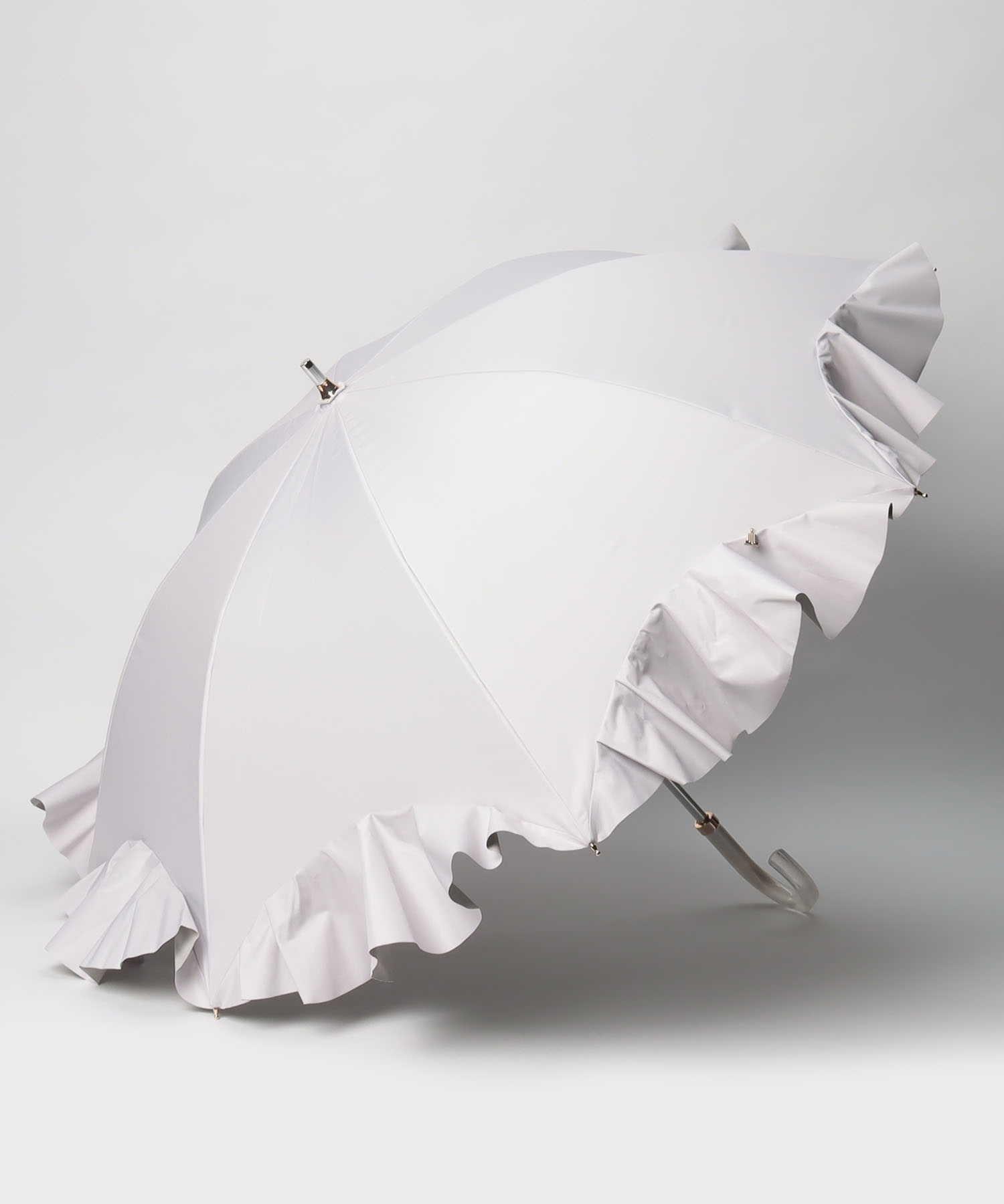 今期新作 晴雨兼用折りたたみ日傘　フレアフリル ライトブルー LANVIN en Bleu 折りたたみ傘 一級遮光 晴雨兼用折りたたみ日傘