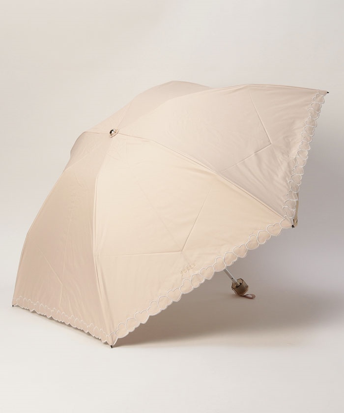 新品★フルラ★FURLAハート刺繍 晴雨兼用2段折りたたみ日傘雨傘★ベージュ フルラ FURLA 晴雨兼用折りたたみ日傘 ”ハート刺繍”(504490400