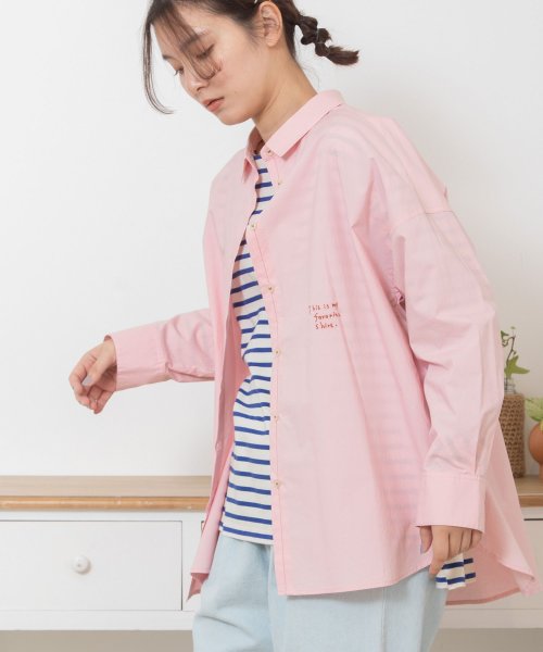 POU DOU DOU(プードゥドゥ)/favorite刺繍オーバーサイズシャツ/ピンク