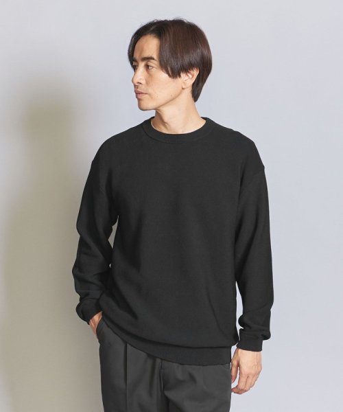 BEAUTY&YOUTH UNITED ARROWS(ビューティーアンドユース　ユナイテッドアローズ)/パールステッチ フォルム クルーネック ニット/BLACK