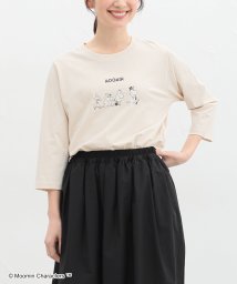 Honeys(ハニーズ)/ムーミン／７分袖Ｔシャツ トップス Tシャツ レディース 白 黒 刺繍 ボーダー 綿 /ベージュ