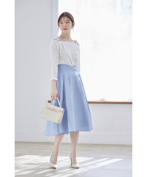 tocco closet(トッコクローゼット)/バックレースアップハートカットハイウエストタックフレアスカート/GRAYSH BLUE