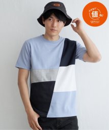 ikka(イッカ)/ブロックスポンチ切り替えTシャツ/ブルー