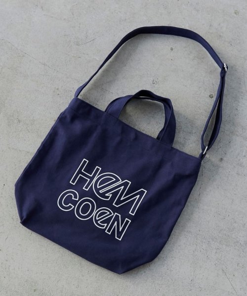 coen(coen)/HeM（ヘム）別注2WAYロゴトートバッグ/NAVY