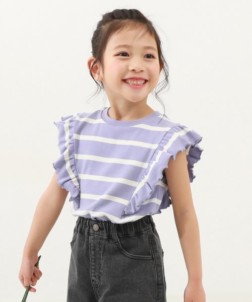 devirock(デビロック)/フリルフレンチスリーブ 半袖Tシャツ 子供服 キッズ ベビー 女の子 トップス 半袖Tシャツ Tシャツ /パープル