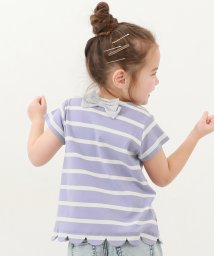 devirock(デビロック)/裾スカラップ 先染めボーダー ストレッチ 半袖Tシャツ 子供服 キッズ ベビー 女の子 トップス 半袖Tシャツ Tシャツ /パープル