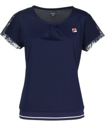 FILA（ZETT Ladies）(フィラ（ゼット　レディース）)/【テニス】 袖フラワーレース刺繍 ラウンドネックシャツ レディース/ネイビー
