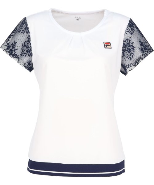 FILA（ZETT Ladies）(フィラ（ゼット　レディース）)/【テニス】 袖フラワーレース刺繍 ラウンドネックシャツ レディース/ホワイト