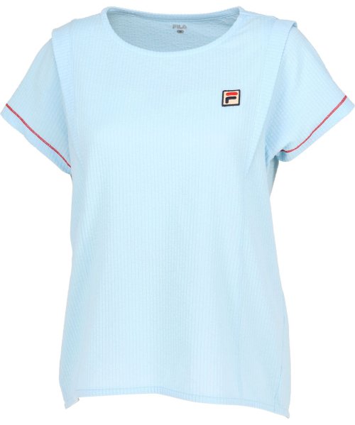 FILA（ZETT Ladies）(フィラ（ゼット　レディース）)/【テニス】サッカーストライプ ラウンドネックシャツ　レディース/アクアブルー