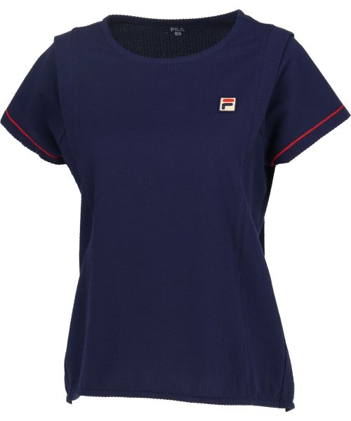 FILA（ZETT Ladies）(フィラ（ゼット　レディース）)/【テニス】サッカーストライプ ラウンドネックシャツ　レディース/ネイビー