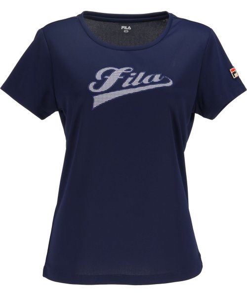 FILA（ZETT Ladies）(フィラ（ゼット　レディース）)/【テニス】ギンガムチェック柄 バックホールメッシュ アップリケTシャツ レディース/ネイビー