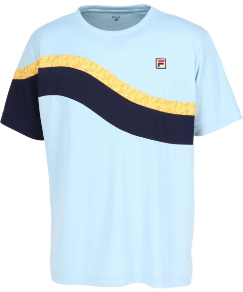 FILA（ZETT Mens）(フィラ（ゼット　メンズ）)/【テニス】波間プリント バックホールメッシュ クルーネックシャツ メンズ/サックス