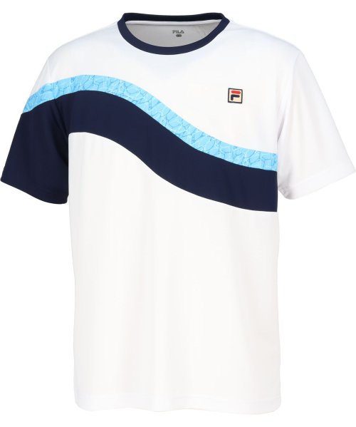 FILA（ZETT Mens）(フィラ（ゼット　メンズ）)/【テニス】波間プリント バックホールメッシュ クルーネックシャツ メンズ/ホワイト