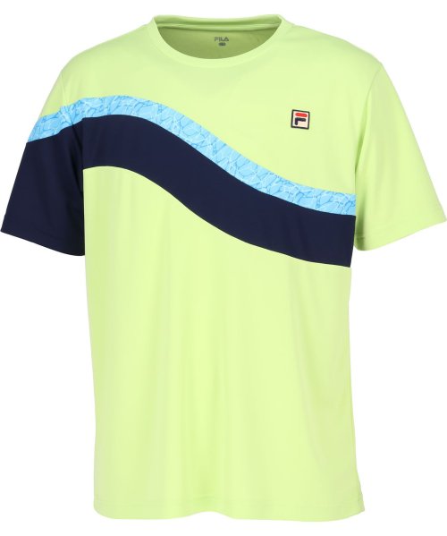 FILA（ZETT Mens）(フィラ（ゼット　メンズ）)/【テニス】波間プリント バックホールメッシュ クルーネックシャツ メンズ/ライトグリーン