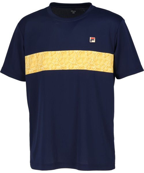 FILA（ZETT Mens）(フィラ（ゼット　メンズ）)/【テニス】波間プリント バックホールメッシュ クルーネックシャツ メンズ/ネイビー