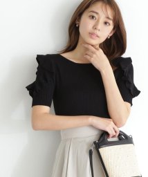 NATURAL BEAUTY BASIC(ナチュラルビューティーベーシック)/ラッフルスリーブニット/クロ