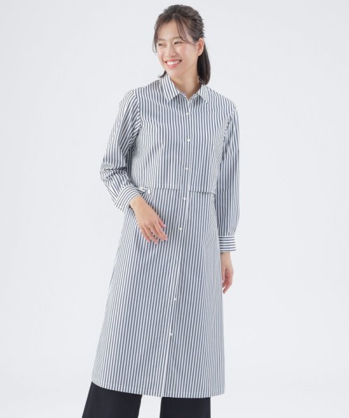 【ウォッシャブル】【はっ水】【UV対策】タイプライターストライプシャツワンピース ウォッシャブル はっ水 UV対策