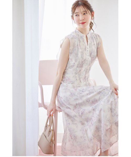 tocco closet luxe(トッコクローゼットリュクス)/ピンタック使いニュアンスフラワーワンピース/PINK